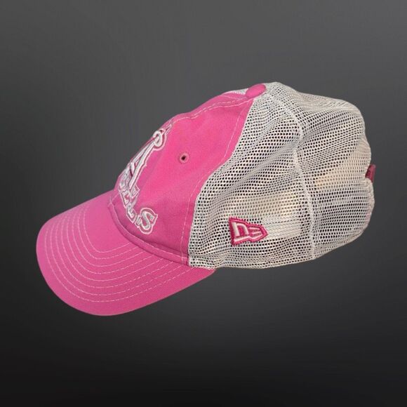 Youth New Era 9Twenty Pink Los Angeles Dodgers Trucker Hat Snapback Adjustable - Picture 3 of 8